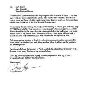 Thank You Letter for Ryant Hartman Homes